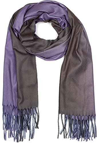 styleBREAKER Damen Schal mit 2-farbigem Farbverlauf und Fransen, warme Winter Stola mehrfarbig, Ombré Look 01017147, Farbe:Lila-Grau