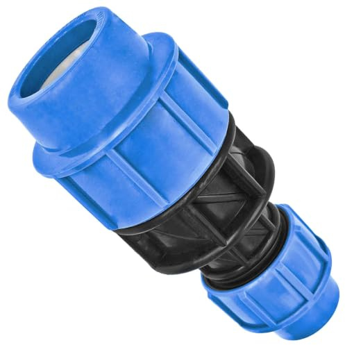 MegaHaustechnik PP-Fitting Klemmverbinder, Reduzierung Kupplung, 50 x 32mm, | Trinkwasser geeignet, Druck 16 Bar, für PE-Rohr-Außendurchmesser 50mm, auf 32mm reduziert, Muffe Reduktion, blau