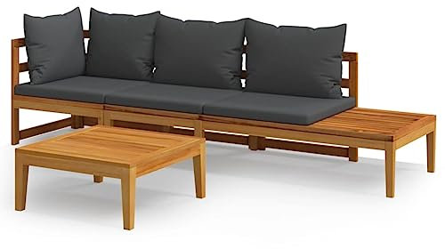 vidaXL Akazienholz Gartenmöbel 3-TLG. mit Dunkelgrauen Kissen Ecksofa Bank Tisch Lounge Sofa Sitzgruppe Sitzgarnitur Gartenset Garten Garnitur