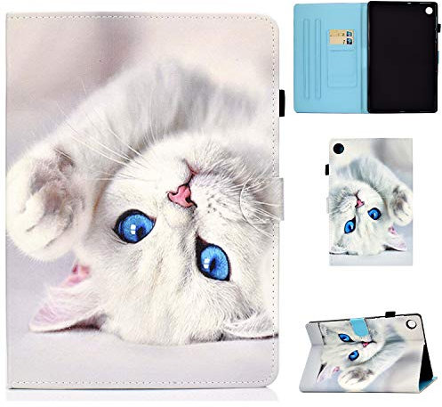 CASAFUNY Coque pour Lenovo Tab M10 Plus 3rd Gen 10.6 Pouces 2022 TB-125F/TB-128F Housse Étui de Protection Tablette Coque pour Lenovo Tab M10 Plus 10.6 ''(3rd Gen), Chat Blanc