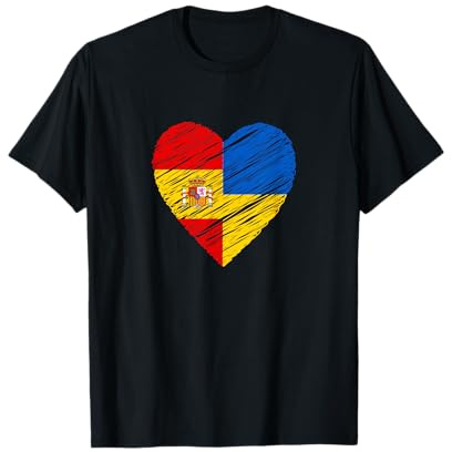 Ucrania España Corazón Bandera Española Ucrania Bandera Amor Corazón Camiseta