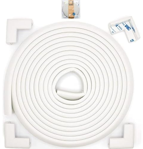 Roving Cove Slimfit Corner Edge Protector for Baby Proofing (Small 15ft Edge 4 Corners), Furniture Safety Bumper Guard, Soft NBR Rubber Foam, 3M Adhesive, Oyster White (Off White)
