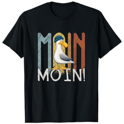 Skizzenmonster Maritime Meer Kunst Coole Möwe mit Mütze Nordsee Ostsee Moin T-Shirt für Nordlichter, Unisex-Erwachsene, Kurzarm, Schwarz, S