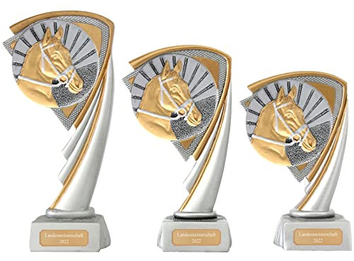 Druckspezialist Reiten Pokal Pokalset CROZON Pferde Reitsport Trophäe mit Gravur (M - 17 cm)