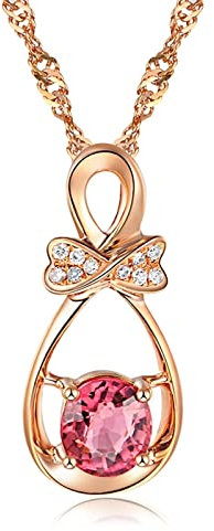 Rose Gold Necklace for Women Teardrop Shape with Diamond and Tourmaline 0.639ct Pendant Necklace