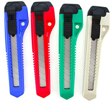 Pack 4 Cutter Grande con Freno -REF.0432 – Con cuerpo de plástico con sistema de cremallera y freno manual. Cuchilla 18 mm - By SDI distribuido por Office Box.