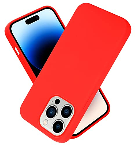 Cadorabo Hülle kompatibel mit Apple iPhone 14 PRO Hülle Silikon Handyhülle für iPhone 14 PRO Case aus flüssigem Silikon- Kratzfeste und stoßfeste dünne TPU Schutzhülle - Liquid ROT