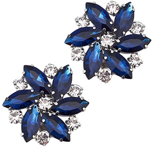 FINGERINSPIRE 2 STÜCKE Kristall Schuhclips 32.5x31.5mm Blaue Strass Schuhschnallen Charms Exquisite Blumenform Schuhe Schmuck Dekoration Mit Box Für Damen Braut Pumps Flats Clutch Kleid Hut Schuh
