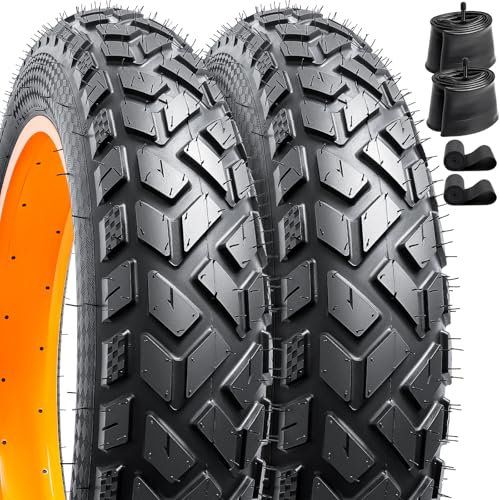 YunSCM 2PCS 20 Zoll Heavy Duty E-Bike Reifen 20x4.0 Mantel 102-406 Plus 2PCS schlauche 20x3.5/4.0 AV32mm Ventil, Compatible 98/102-406 20 Zoll Fahrrad/Mountainbike/E-Fahrrad 20x4.0 Reifen