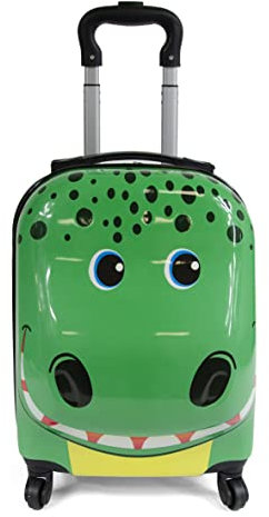 KINSTON Kabinenkoffer mit Rollen für Kinder | Gepäck mit Tiermotiven, grün, L 32 x H 46 x P 25cm, Hartschalenkoffer aus ABS und Polycarbonat