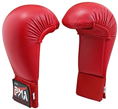 Playwell Martial Arts Karate Competition Vinyl Sparring Mitts, Gloves - Red (Medium)