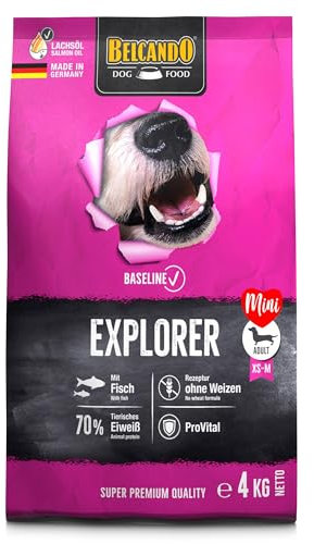 BELCANDO Baseline Explorer [4kg] Trockenfutter für Hunde | Für ausgewachsene Hunde Kleiner und mittlerer Rassen
