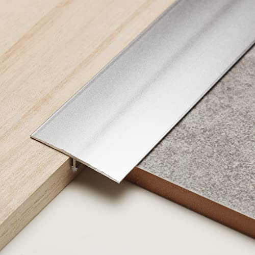 Trimold 3pcs Aluminium Barre décorative en T et barre de transition de plancher pour seuil et barre de séparation biseautée reliant l'espace de plancher de carrelage stratifié (0,9m x 4cm, Argent mat)