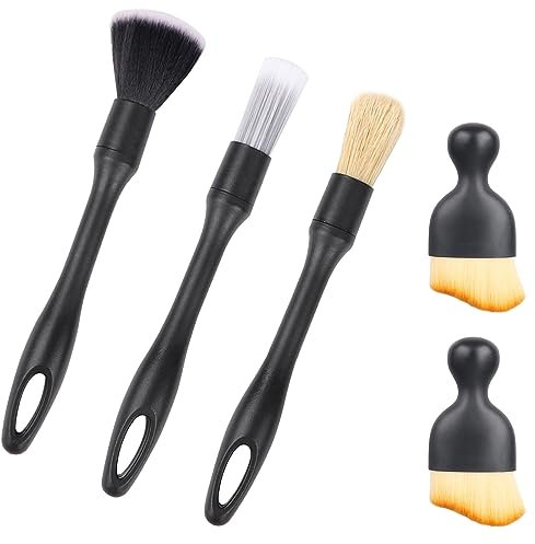 RUNEAY Brocha Limpieza Coche 5 Piezas, Limpieza Coche Interior Cepillo Limpieza Coche, Cepillos Detailing Coche Cerdas Suaves Cepillo Eliminación Polvo para Coche Salida Aire, Salpicadero