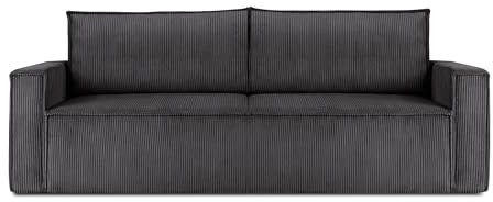 Konsimo Napi Sofa - Schlafsofa - Sofa mit Schlaffunktion - Schlafsofa mit Bettkasten - Couch - Couch mit Schlaffunktion - Sofabett mit abnehmbaren Kissen - Bettsofa - 228 cm - Dunkelgrau