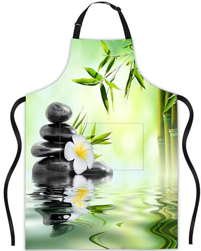 JASAKOO Bambus-Schürze mit Steinturm, Blumenschürze, Muttertagsgeschenk, Latzschürze mit verstellbarem Hals, wasserdicht, für Damen und Herren, Geschenke für Zuhause, Küche, Garten, Kochen, Kellnerin