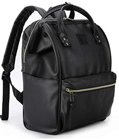 Kah&Kee Damen Leder Rucksack -Wasserdicht 15 Zoll Elegant Laptop-Taschen für Lehrerinnen & Büro-Arbeit, ideal für Reisen (Schwarz, L)