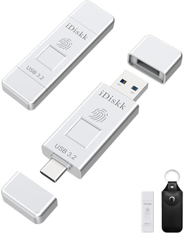 iDiskk 256GB SSD USB-C avec Empreinte Digitale, 500MB/s, Cryptage pour iPhone 15, iPad, MacBook, Android et PC