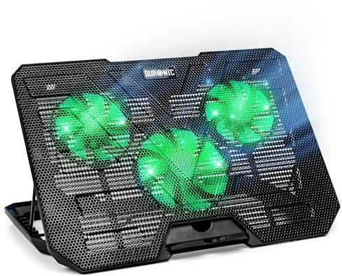 Duronic Laptop Cooling Pad LC3: Supporto di raffreddamento laptop da 14-17,3 con velocità della ventola regolabile a 1400 giri/min, 6 livelli di altezza, luci LED, design leggero ed elegante