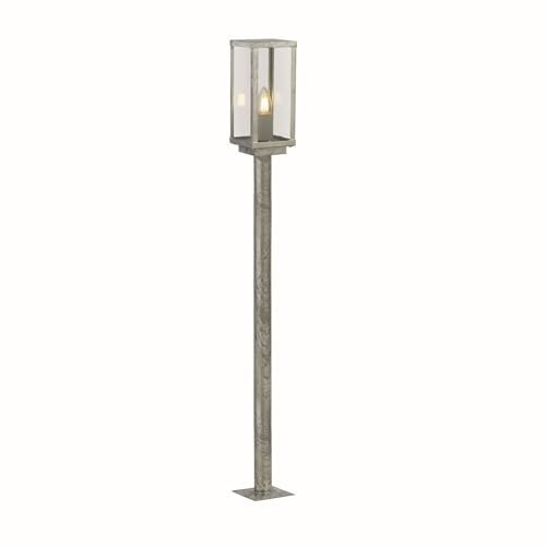 Licht-Erlebnisse Außenlampe IP44 in Silber E27 90 cm hoch aus Metall Glas Stehlampe außen Wegeleuchte Garten