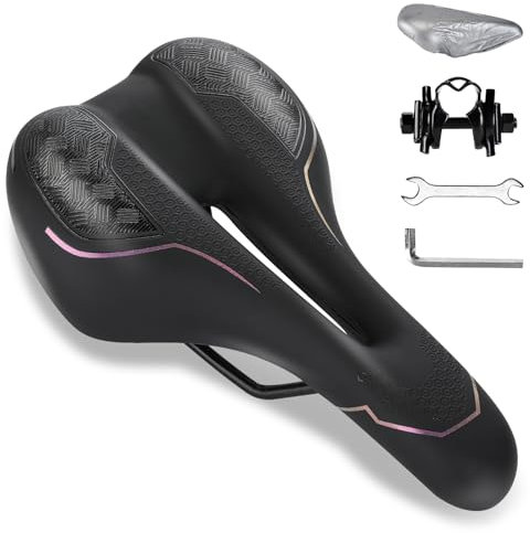 ENJOHOS Fahrradsattel mit ergonomischem 3-Zonen-Konzept ,komfortabel atmungsaktiv stoßdämpfend,Fahrradsitz Wasserdicht PU für Mountainbike Trekking Rennrad mit wasserdichte Abdeckung(Lila)