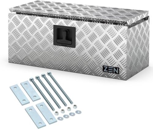 DAKEN Zen 78 Premium Deichselkasten aus Aluminium Riffelblech 2+1 mm mit Nylon Griff Schwarz (Mit V-Deichselhalter, L700xH350xT350)