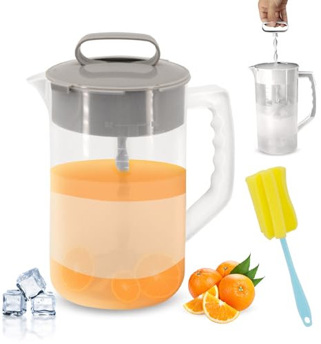Mixing Pitcher for Drinks, Formula Mixer 68 Oz Juice Jugs for Fridge Plastic Pitchers with Lids and Clean Sponge Brush, Drink Mixers for Water, Juice, Milk, Beverage Formulas Container