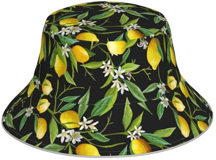 Hip Pop Hut Zitrone Und Blume Kappen Unisex Bucket Hut Doppelseitig Sommermütze Für Damen, Camping, Jagd