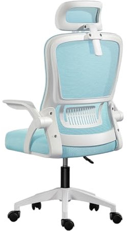 Silla de Oficina, para Gaming, Escritorio Ergonómica con Reposacabezas, Ajustable y con Soporte Lumbar | Respaldo de Malla Transpirable | Reposabrazos Abatibles de 90° | Giratoria 360° (Azul)