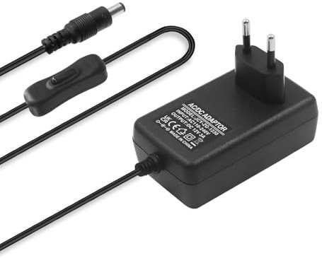 HEGEHE - Adattatore di alimentazione con interruttore 12V DC 3A, AC 100-240V 50/60Hz, spina/lunghezza cavo 90cm (jack 5,5 * 2,1mm) compatibile con box TV, strisce LED, router, fotocamere