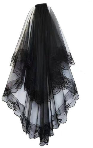 CICILIAYA Brautschleier, Kurz mit Kamm Tüll Braut Hochzeit Schleier Ribbon Edge für JGA Hochzeit Hen Party (Schwarz)