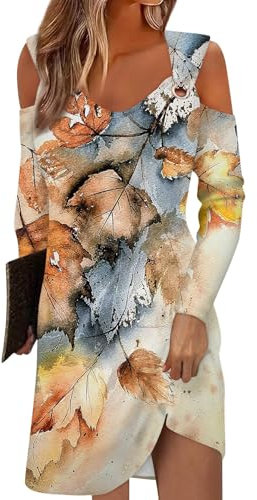 Temu Shop Kleidung Damen Midi Kleid Damen Sommer Strawberry Dress Party Kleider Damen Blumen Bedruckt Langarm Strandkleid V-Ausschnitt Rückenfrei Urlaub Kleider Cocktailkleid (Mehrfarbig, Xl)