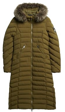 Superdry Damen Lange Fuji Jacke mit Kapuze mit Kunstfellbesatz