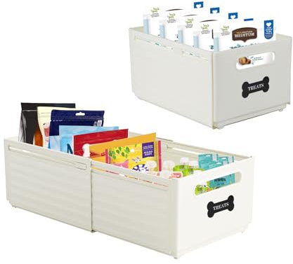 Ctomche 2 Pack Pet Treats Organiser,Pull-Out dog Treats Storage Box,Cat & Dog Canned & Treats Storage Container, Expandable Pet Treats box with Handle,Snack Container for Dog Cat Sticks Bag,Can Food