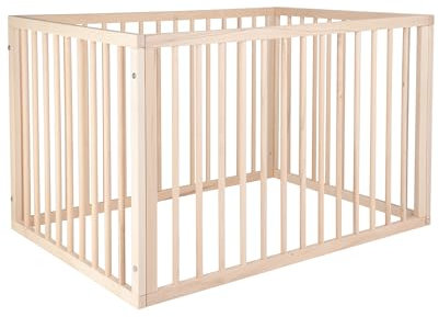 Mokee Faltbares Laufgitter - Faltbares Laufgitter aus Holz für 6-24 Monate - Massives natürliches Buchenholz mit Eckschlössern 100 x 70 cm (Buche natur)