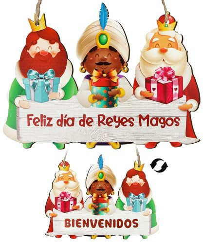 Decoración Reyes Magos Navidad Cartel Colgante Decoración Puerta Navidad Reyes Magos Placa Colgante Adorno Madera Feliz Día de los Reyes Magos
