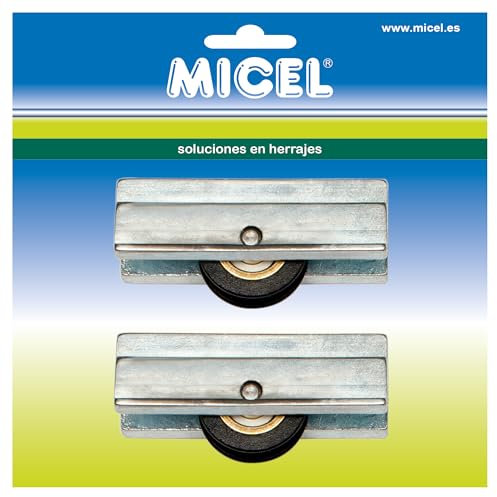 MICEL - 91897 - Rodamiento para Ventana Corredera CO-1B, con Carcasa Metálica y Rueda, Pack de 2 Unidades, en Aluminio, 40 x 12,9 x 18 mm