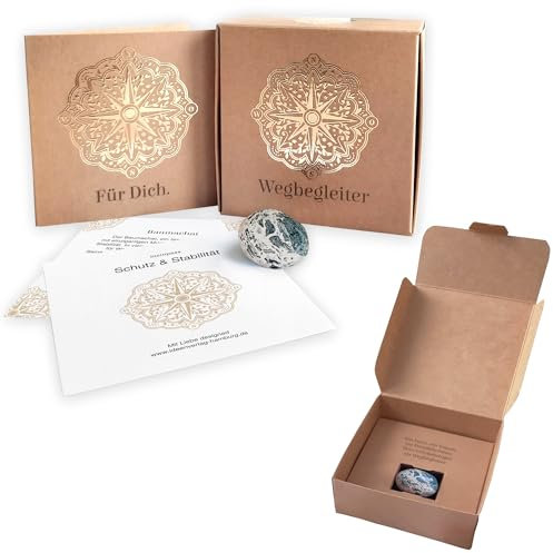 Schutz & Stabilität Wegbegleiter XL Halbedelstein Baumachat inkl. Geschenkverpackung + Geschenkkarte/Naturstein als Glücksbringer und Handschmeichler/Glücksstein