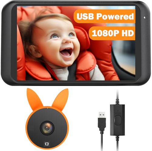 Babyvue USB Baby Car Camera Plug Play 4.5 Inch 1080P Easy Setup Rear Seat Camera with Flexible 360 Rotation, Clear Image Rear-Facing Car Seat Baby Monitor
