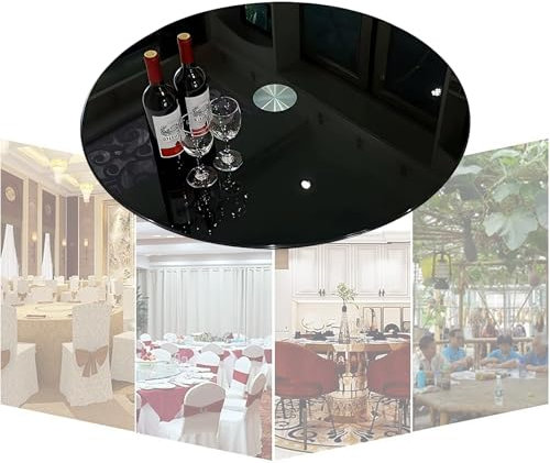 Plateau De Service Rotatif Lazy Susan pour Table À Manger, 60 cm 80 cm Grand Plateau Tournant En Verre Trempé, Noir Plaque De Service De Table(60cm(24inch))