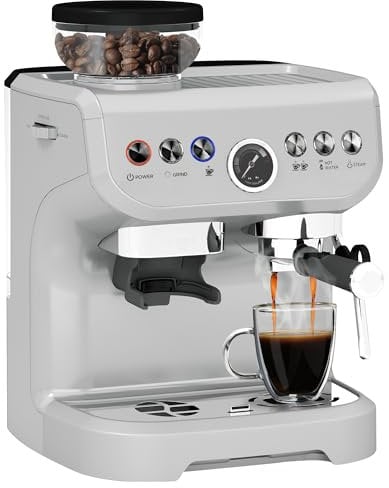 HOMCOM Espresso Machine with Integrated Bean Grinder & Steam Wand, Bean to Cup Coffee Machine with 15 Bar Italian Pump, 2L Water Tank, Cappuccino Maker, Stainless Steel Silver