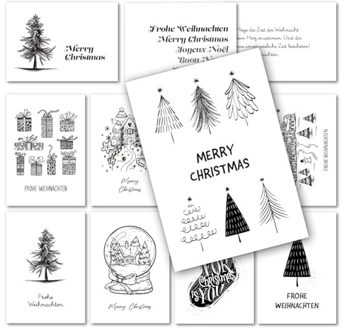 younikat 12 Stück Postkarten Weihnachten zum ausmalen DIN A6 - dv1540 | 300 g/m² Karton, Adressfeld, zum Beschriften, beschreibbare Rückseite, matte Oberfläche