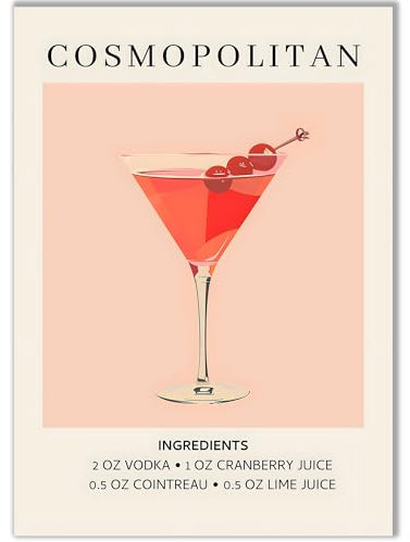 Happymotive – Premium Cocktail Poster wahlweise in DIN A3 oder DIN A4 – Premium Druck auf 300g Papier – Wanddekoration für Bar, Küche und Homebar, Office ohne Rahmen Cosmopolitan A4
