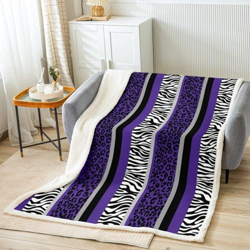 Plüschdecke für Kleinkinder, Leopardenmuster, gestreift, Fleece, Safari, Tierhaar, flauschige Babydecke, 76,2 x 101,6 cm, Violett