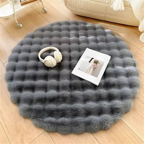 Hearda Cremefarbener Stil Einfarbig Teppich rutschfest Flauschig Rund Reppich Schlafzimmer, Pflegeleicht Innenbereich Waschbarer Runder Teppich, fürs Wohnzimmer, Büro, Flur (Grau,70cm)