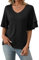 ASKSA Femme T-Shirt Col V Chemisiers et Blouses à Manches Courtes à Volants Été Haut Top Femme Chic et Élégant (Noir,XL)