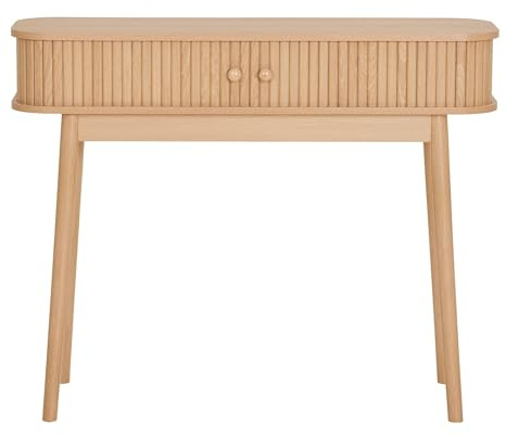 möbelando Konsolentisch >Nikko< mit 2 Lamellen-Jalousietüren, eichefarbig, 100x30x80,5 cm – MDF, Massivholz & Dekor – ideal für Flur, Schlafzimmer & Wohnzimmer, modernes platzsparendes Design