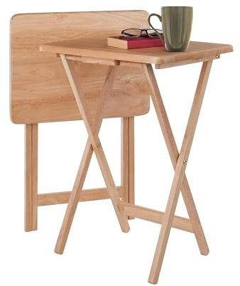 MEHRU Set of 2 Folding Side Tables Wooden Folding Table with X-Shaped Design Foldable Coffee Table Portable Tray Table Small Wooden TV Table Bedside Table Compact Snack Table Natural