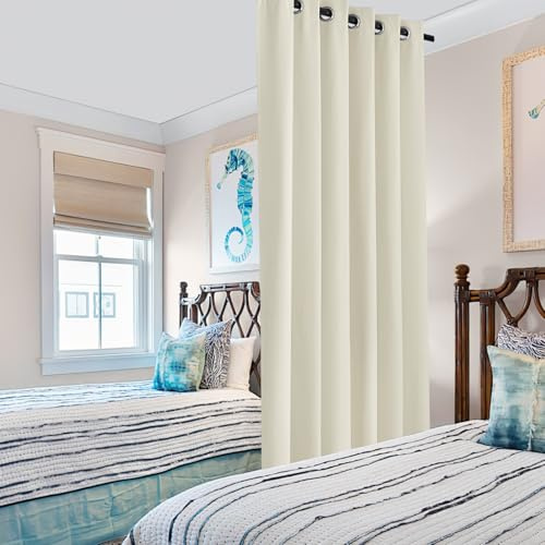 PONY DANCE Extra Wide Room Divider Privacy Curtain - Long Eyelet Thermal Insulated Curtain Super Soft Room Darkening & Energy Saving & Soundproof Panel for Home, 1 Panel, 100 x 102 Inch, Light Beige