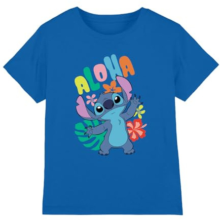 Disney Boy's Lilo & Stitch Tropical Aloha T Shirt, Royal Blue